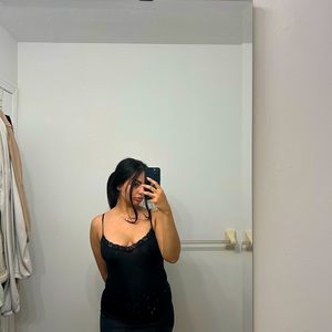 Black lace front slip dress